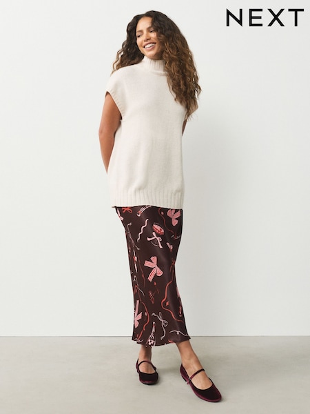 Festive Christmas Printed Satin Midi Skirt (W27914) | 157 QAR