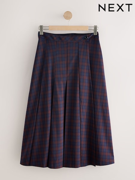 Burgundy/Blue Check Pleated Midi Kilt Skirt (W27929) | AED247