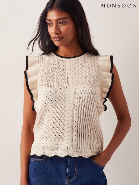 Monsoon Natural Ray Ruffle Knitted Tank Top (W27947) | €78