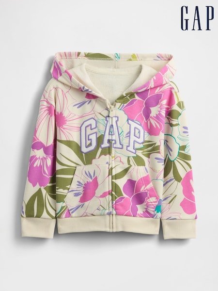 Бежевый цветочный - Gap Logo Fleece-Lined Zip Up Hoodie (6mths-5yrs) (W27951) | €26