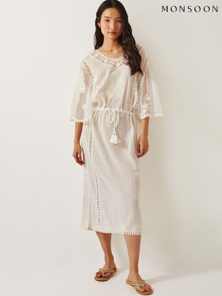 Monsoon Lena Embroidered Kaftan 100% Cotton Dress (W27960) | €134