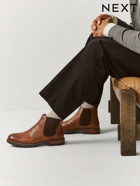 Tan Brown Casual Leather Chelsea Boots (W28036) | €76