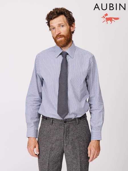 Aubin Blue Hardy Cut Away Collar Shirt (W28121) | 485 QAR