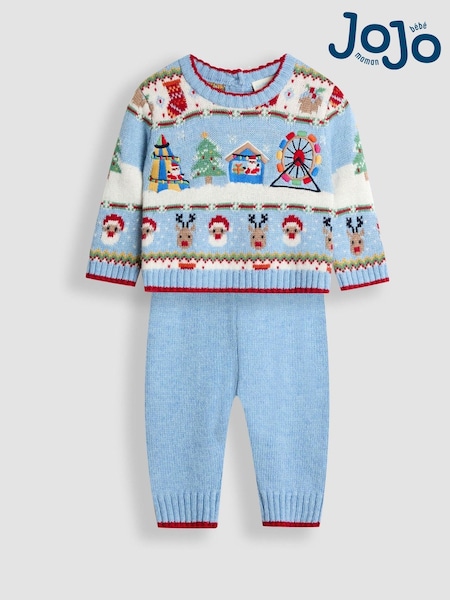 JoJo Maman Bébé Blue 2-Piece Christmas Fair Isle Jumper & Leggings Set (W28130) | AED198 - AED210
