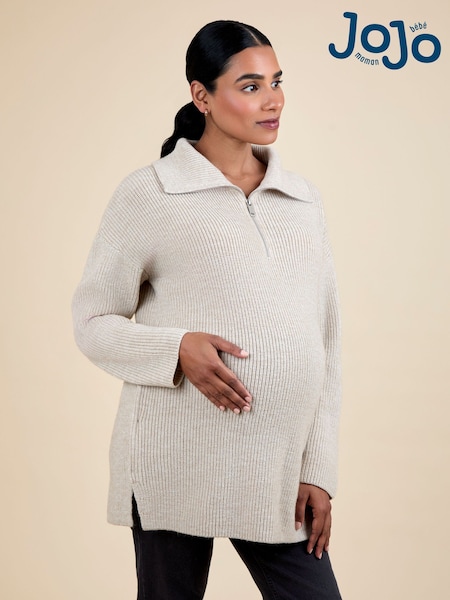 JoJo Maman Bébé NaturalOatmeal Half Zip Maternity And Nursing Jumper (W28135) | €58.50
