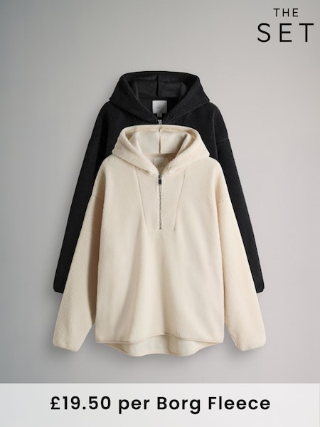 The Set Black/Cream 2 Pack Borg Hooded Longline Sweatshirts (W28138) | €55