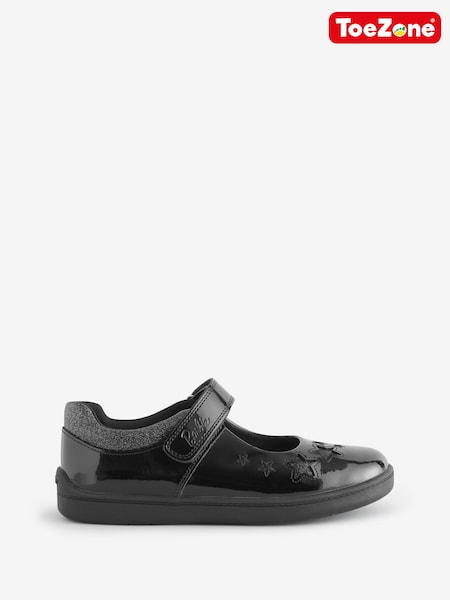 ToeZone Girls Barbie Patent Rip Tape School Black Shoes (W28153) | €50