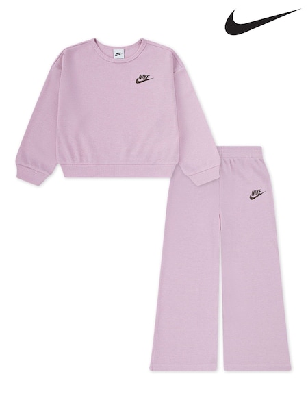 Nike Pink Little Kids Lurex Waffle Crew and Wide Leg Joggers Set (W28154) | €71.50