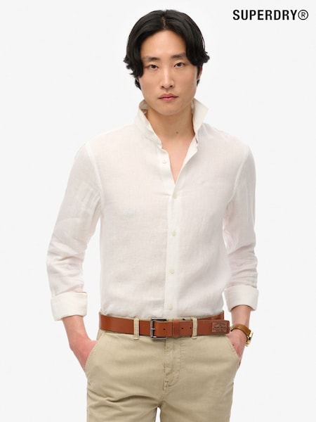 Superdry White Vacation Long Sleeve 100% Linen Shirt (W28164) | €83
