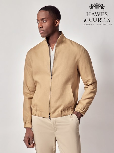 Hawes & Curtis Bomber 100% Linen Brown Jacket (W28209) | €282