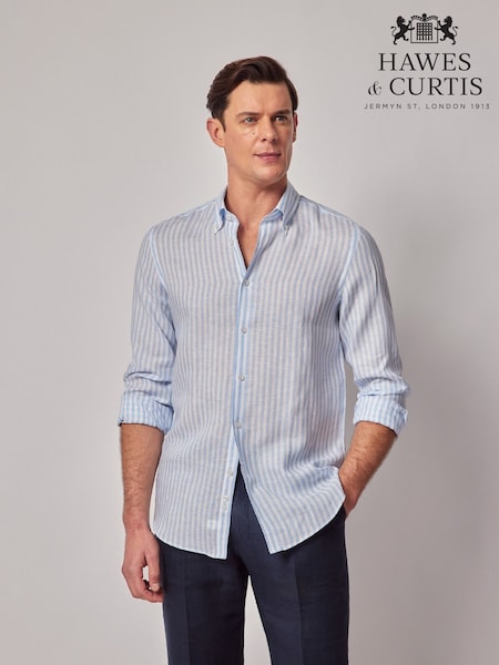 Hawes & Curtis Blue Stripe 100% Linen Slim Shirt (W28212) | 117 €