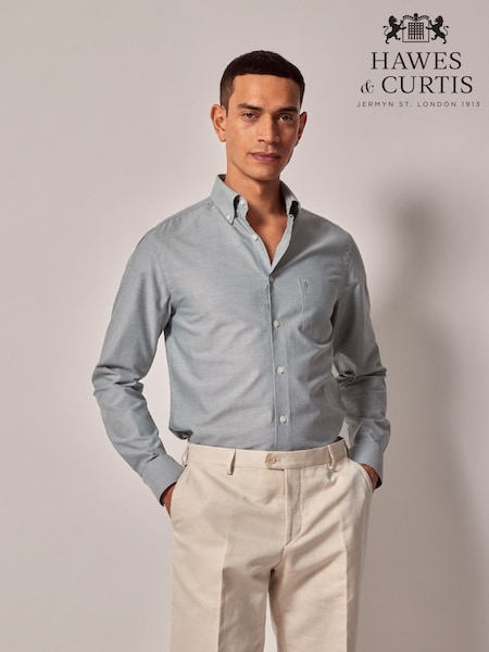 Hawes & Curtis Green Oxford Shirt Plain 100% Cotton Shirt (W28219) | AED402