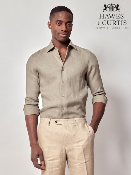 Hawes & Curtis Green 100% Linen Slim Shirt (W28220) | 559 LEI