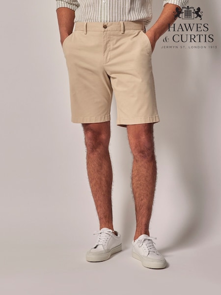 Hawes & Curtis Garment Dyed 100% Cotton Stretch Chino Brown Shorts (W28225) | AED344
