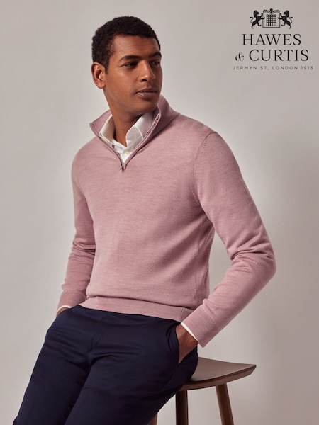 Hawes & Curtis Pink Merino Half Zip Jumper (W28227) | 588 LEI