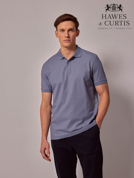 Hawes & Curtis Blue Short Sleeve 100% Cotton Polo Shirt (W28233) | AED227
