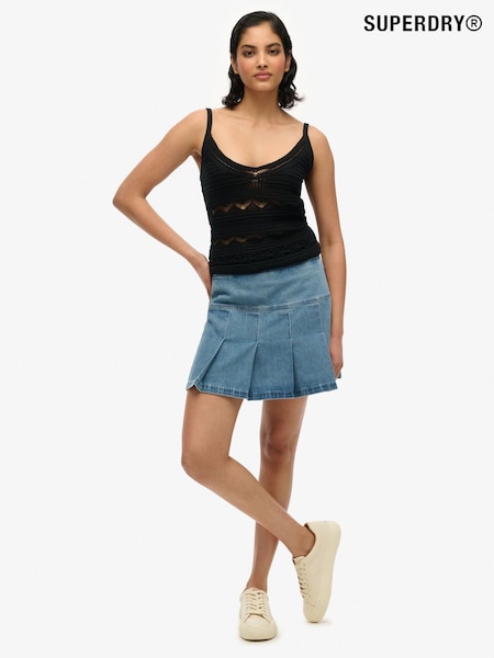 Superdry Blue Pleated Patched 100% Cotton Mini Skirt (W28235) | €65