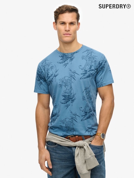 Superdry Blue Classic Essential Printed 100% Cotton T-Shirt (W28237) | €29