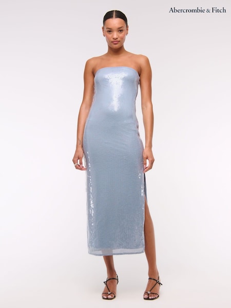 Abercrombie & Fitch Blue Strapless Sequin Occasion Midi Dress (W28244) | € 156