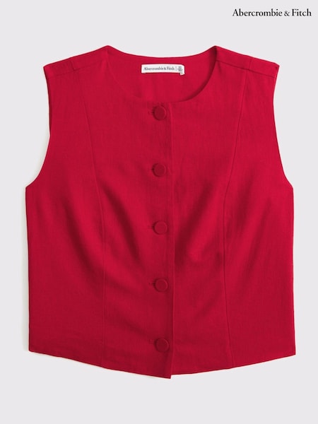 Abercrombie & Fitch Red Cap Sleeve Tailored Button Through Vest (W28249) | €77