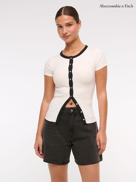 Abercrombie & Fitch Curve Love High Rise Loose Denim Black Shorts With Clean Hem (W28252) | €79