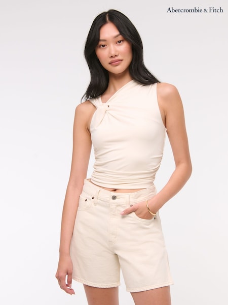 Abercrombie & Fitch Cream High Rise Loose Denim Shorts With Vent Hem (W28279) | €77