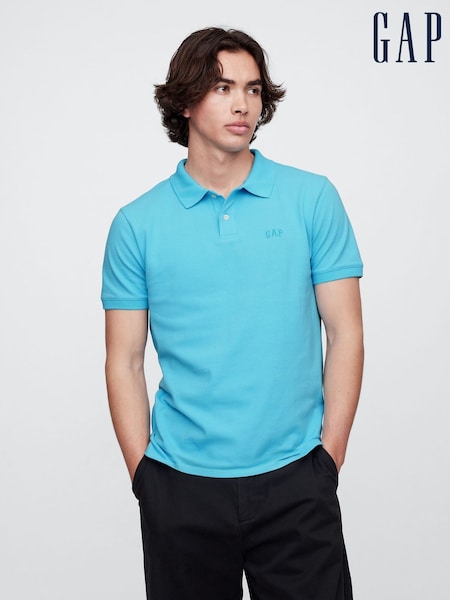 Gap Blue Pique Logo 100% Cotton Short Sleeve Polo Shirt (W28317) | €28