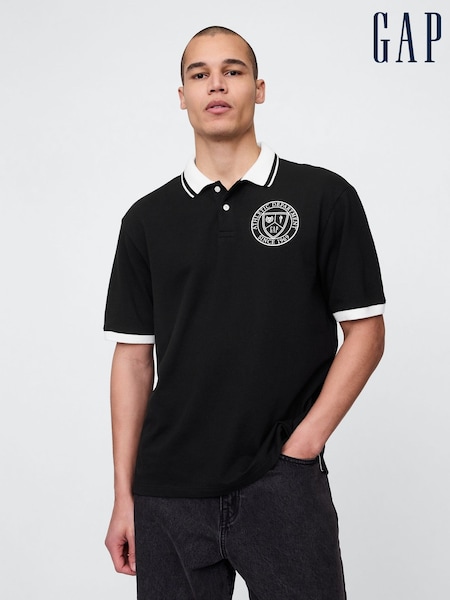 Gap Black/White Athletic Logo Pique Short Sleeve Polo Shirt (W28332) | €29