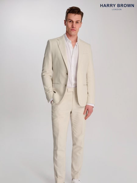 Harry Brown Cream Giacomo Slim Fit Cotton Linen Suit Jacket (W28338) | AED809