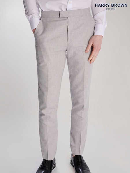 Harry Brown Grey Giacomo Slim Fit Cotton Linen Suit Trousers (W28347) | €107