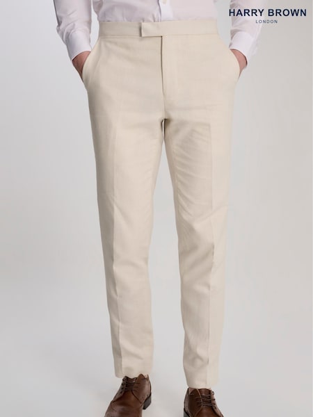 Harry Brown Cream Giacomo Slim Fit Cotton Linen Suit Trousers (W28348) | €107
