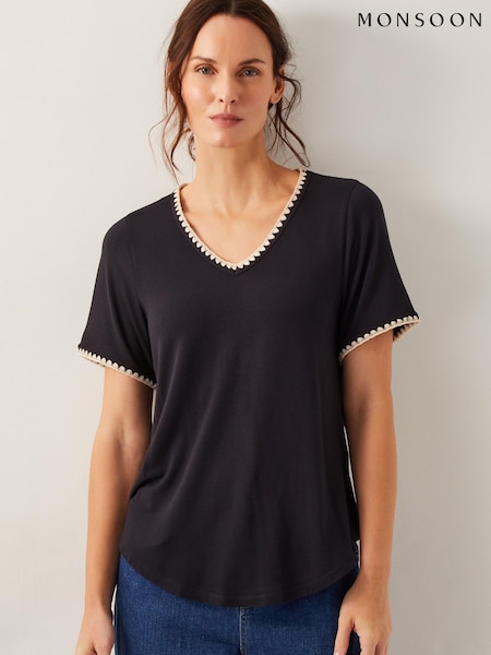 Monsoon Black Tilly Trim Jersey T-Shirt (W28402) | €52