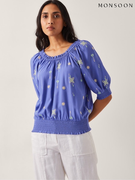 Monsoon Emily Embroidered Puff-Sleeve Blouses (W28411) | 410 LEI