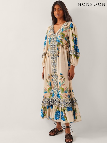 Monsoon Natural Kara Floral Maxi Dress (W28419) | €102