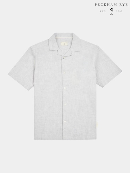 Peckham Rye Grey Mens Cotton Blend Revere 100% Linen Shirt (W28426) | €66