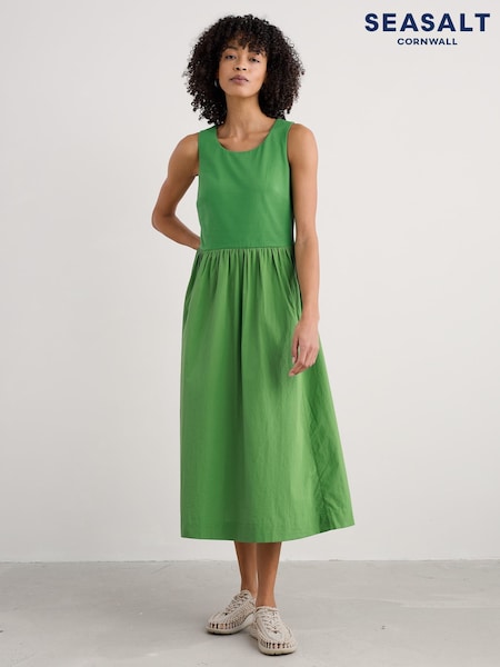Seasalt Cornwall Green Madder Jersey Woven Mix Sleeveless Dress (W28496) | €89