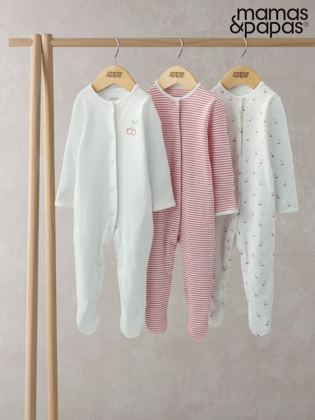 Rosa - Mamas & Papas 100% Cotton Bicycle Print Sleepsuits 3 Pack (W28508) | 31 €