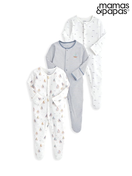 Hellblau - Mamas & Papas 100% Cotton Bicycle Print Sleepsuits 3 Pack (W28511) | 34 €
