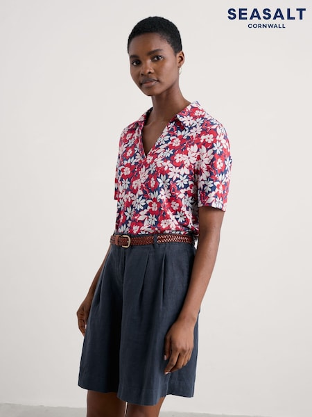 Seasalt Cornwall Red Misty Sky Short Sleeve Jersey Shirt (W28516) | ₪231