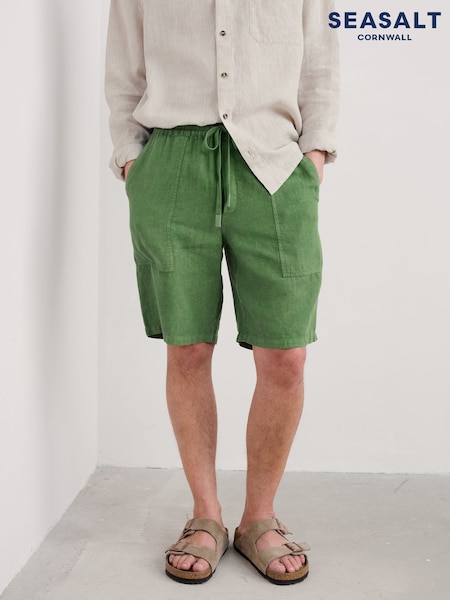 Seasalt Cornwall Green Mens Sandcart 100% Linen Shorts (W28517) | €104