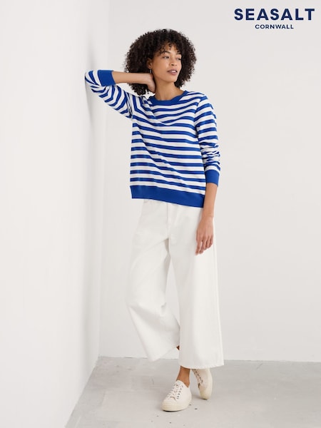 Seasalt Cornwall Blue Nessa 100% Cotton Striped Sweatshirt (W28531) | kr757