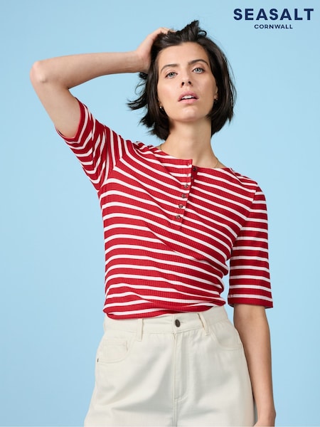 Red - Seasalt Cornwall Early Orchid Ribbed Henley Top (W28541) | 42 €