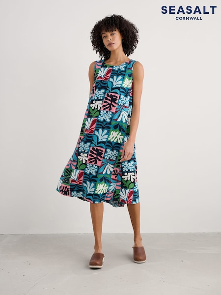 Seasalt Cornwall Black 100% Linen Petite Cresting Waves Sleeveless Linen Dress (W28544) | €122