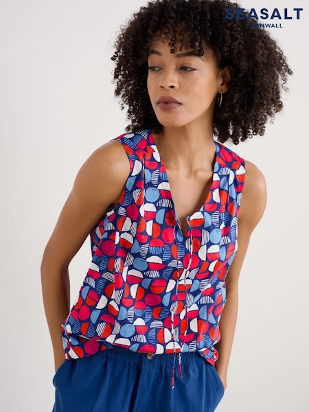 Seasalt Cornwall Blue Cobbs Well Sleeveless 100% Cotton Vest (W28564) | ₪201