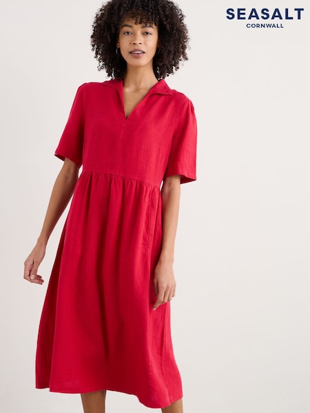 Seasalt Cornwall Red Petite Fen Violet Linen Midi 100% Linen Dress (W28567) | €114