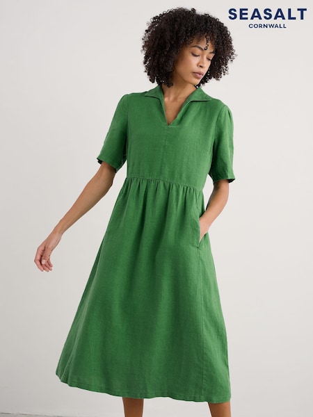 Seasalt Cornwall Green Petite Fen Violet Midi 100% Linen Dress (W28575) | kr1 285