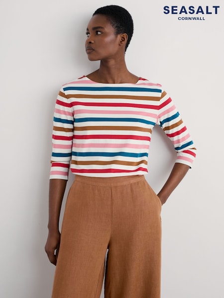 Seasalt Cornwall Pink Bolt 100% Cotton Multi Sailor Top (W28580) | kr428