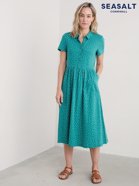 Seasalt Cornwall Blue Mainland Jersey Midi 100% Cotton Dress (W28582) | €84