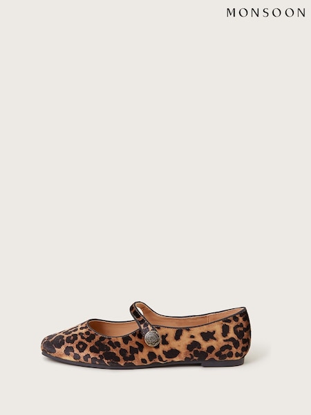 Monsoon Brown Lizzy Leopard Print Mary Jane Flats (W28583) | ₪196