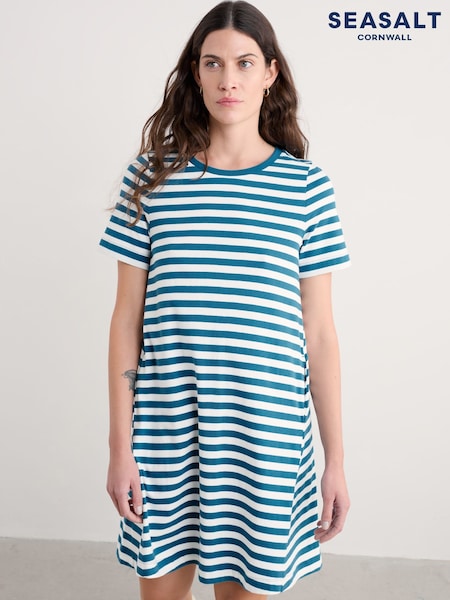 Seasalt Cornwall Blue Madron 100% Cotton T-Shirt Dress (W28588) | €88